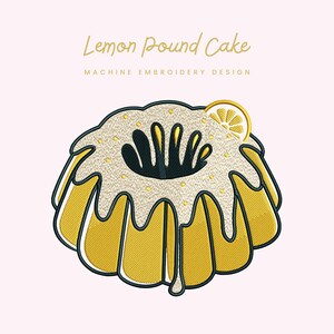 レモンパウンドケーキの刺繍データ | ミシン刺繍用デジタルダウンロード | 6サイズ | バントケーキ • キッチンデザート刺繍