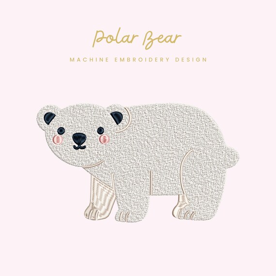Polar Bear Embroidery File | Digital Download for Machine Embroidery | 6 Sizes | Cute Arctic Bear • Winter Animal Embroidery