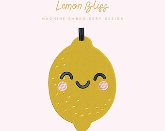 Lemon Bliss Embroidery File |  Digital Download for Machine Embroidery | 6 Sizes | Cute Kawaii Lemon • Summer Fruit