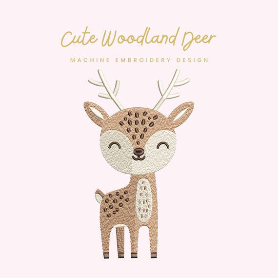 Cute Woodland Deer Embroidery File |  Digital Download for Machine Embroidery | 6 Sizes | Woodland Animal • Forest Deer