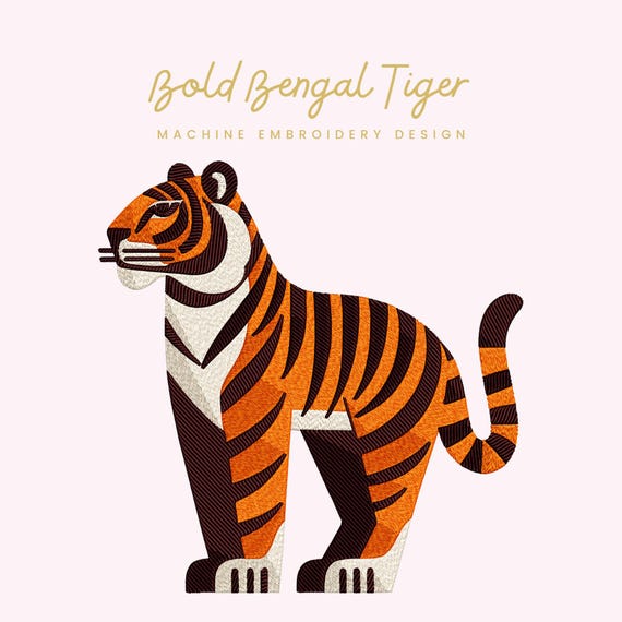 Bold Bengal Tiger Embroidery File | Digital Download for Machine Embroidery | 5 Sizes | Modern Jungle Animal • Wildlife Embroidery