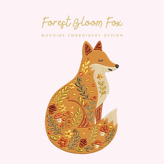 Forest Bloom Fox Embroidery File |  Digital Download for Machine Embroidery | 4 Sizes