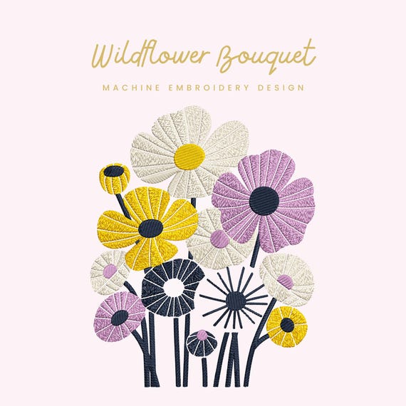 Wildflower Bouquet Embroidery File | Digital Download for Machine Embroidery | 5 Sizes | Modern Floral Stitch • Spring Flowers