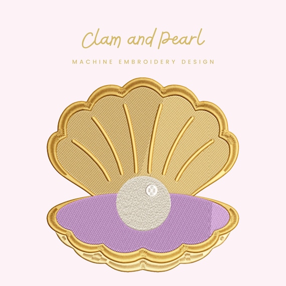 Clam and Pearl Embroidery File | Digital Download for Machine Embroidery | 6 Sizes | Seashell and Shellfish • Coastal Beach Embroidery