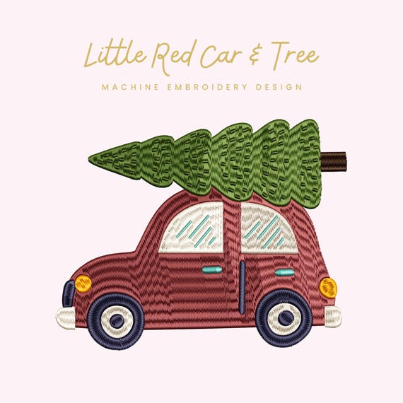 Little Red Car & Tree Embroidery File |  Digital Download for Machine Embroidery | 6 Sizes