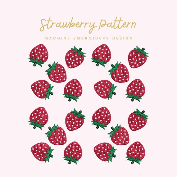 Strawberry Pattern Embroidery File | Digital Download for Machine Embroidery | 6 Sizes | Berry Repeat • Cute Fruit Embroidery