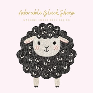 Adorable archivo de bordado de oveja negra / Descarga digital para bordado a máquina / 7 tamaños