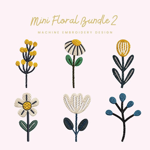 Mini Floral Bundle 2 Embroidery File | Digital Download for Machine Embroidery | 6 Designs | Small Flowers • Botanical Bundle