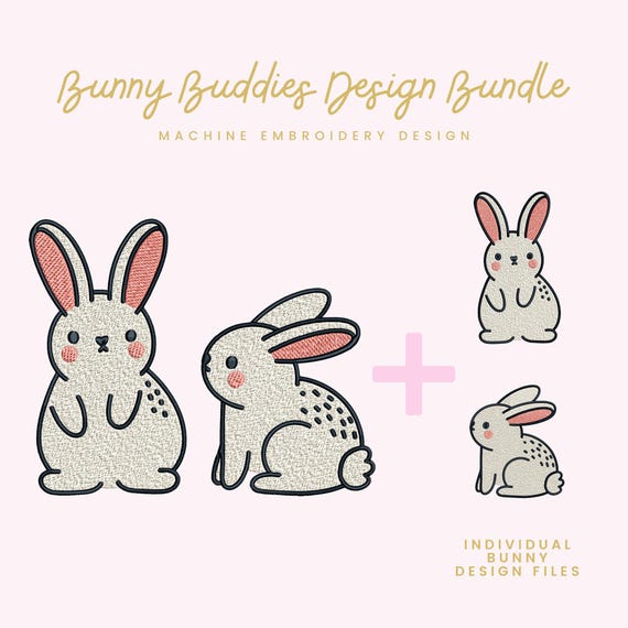 Bunny Buddies Embroidery File | Digital Download for Machine Embroidery | 3 Designs | 6 Sizes | Rabbit Stitch • Cute Bunny