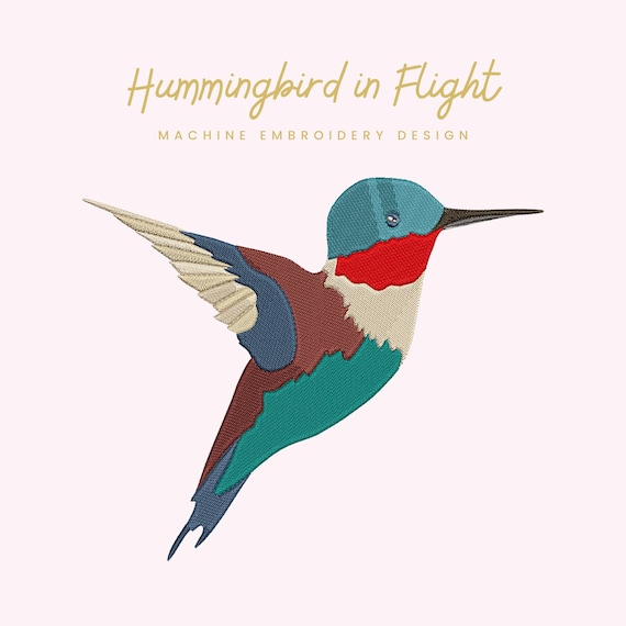 Hummingbird in Flight Embroidery File |  Digital Download for Machine Embroidery | 6 Sizes | Flying Bird • Nature and Garden
