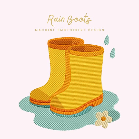 Rain Boots Embroidery File | Digital Download for Machine Embroidery | 7 Sizes | Puddle Rainy Day • Spring Weather Design