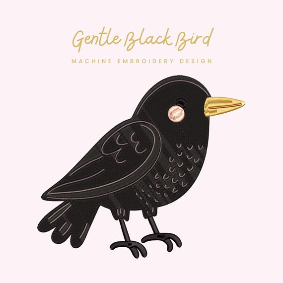 Gentle Black Bird Embroidery File |  Digital Download for Machine Embroidery | 6 Sizes | Crow Folk Bird • Modern Woodland