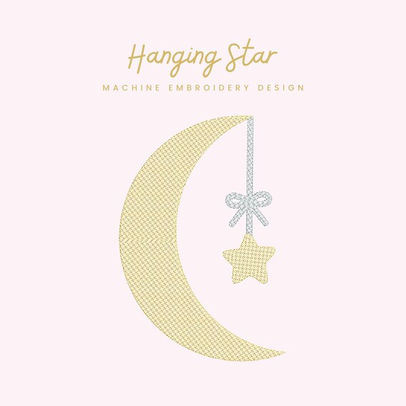 Hanging Star Embroidery File | Digital Download for Machine Embroidery | 6 Sizes | Crescent Moon Stitch File • Minimal Celestial Embroidery