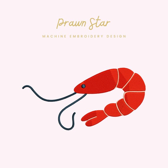 Prawn Star Embroidery File |  Digital Download for Machine Embroidery | 6 Sizes | Cute Shrimp • Ocean and Seafood Theme • Kids Nautical