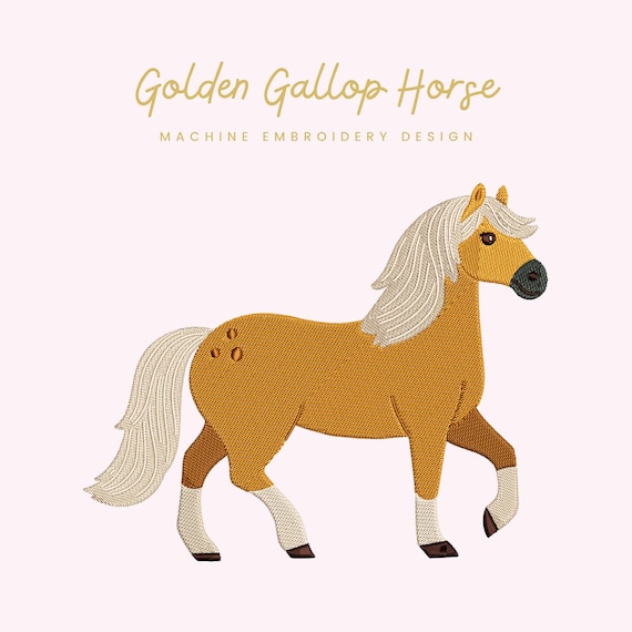 Golden Gallop Embroidery File |  Digital Download for Machine Embroidery | 6 Sizes | Equestrian Stitch • Instant Download