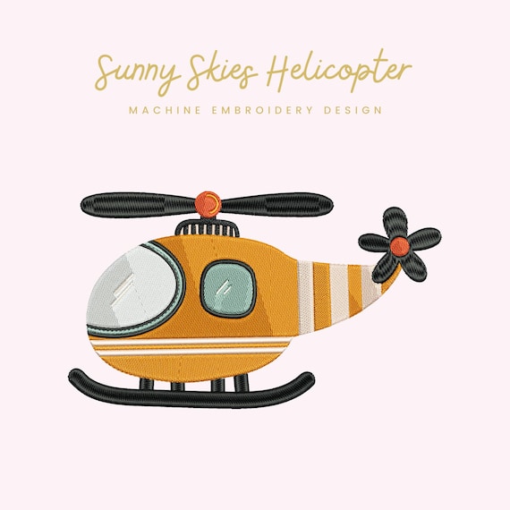 Sunny Skies Helicopter Embroidery File |  Digital Download for Machine Embroidery | 7 Sizes