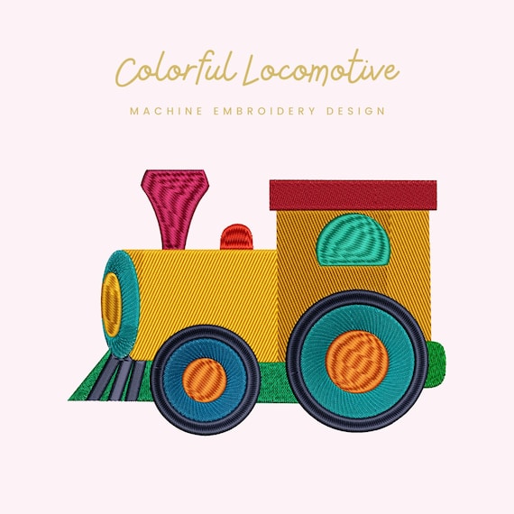 Colorful Locomotive Embroidery File | Digital Download for Machine Embroidery | 6 Sizes | Train Stitch File • Kids and Nursery