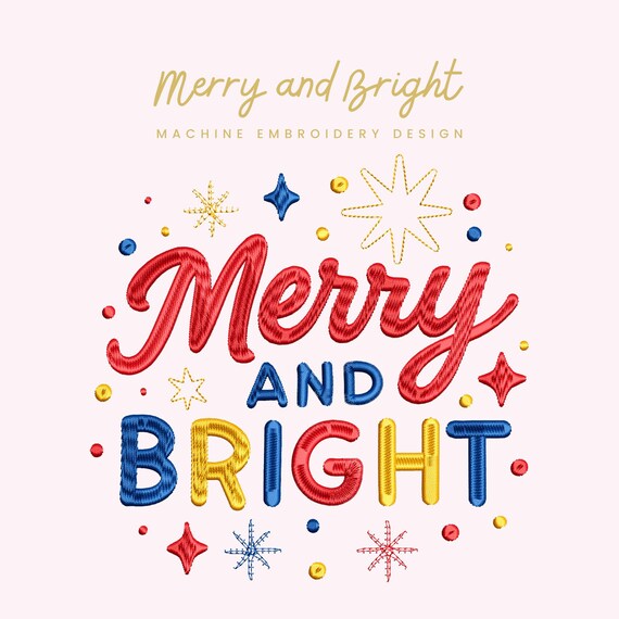 Merry and Bright Embroidery File |  Digital Download for Machine Embroidery | 5 Sizes