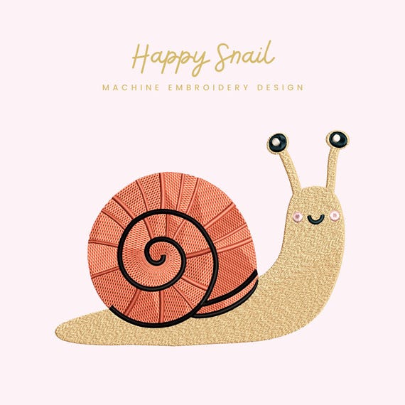 Happy Snail Embroidery File | Digital Download for Machine Embroidery | 7 Sizes | Garden Animal • Spring Embroidery Design