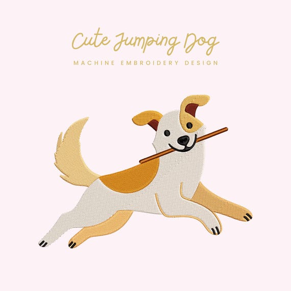 Cute Jumping Dog Embroidery File | Digital Download for Machine Embroidery | 6 Sizes | Playful Puppy • Pet Embroidery