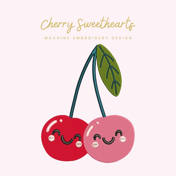 Cherry Sweethearts Embroidery File |  Digital Download for Machine Embroidery | 6 Sizes | Cute Cherries • Nursery and Kids Decor