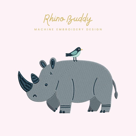 Rhino Buddy Embroidery File | Digital Download for Machine Embroidery | 6 Sizes | Cute Rhinoceros • Animal Design