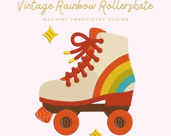 Archivo de bordado de patines de arcoíris vintage / Descarga digital para bordado a máquina / 6 tamaños / Patín retro • Descarga instantánea