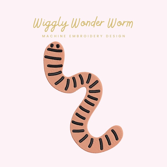 Wiggly Wonder Worm Embroidery File | Digital Download for Machine Embroidery | 6 Sizes | Kids Nature Embroidery • Garden Insect