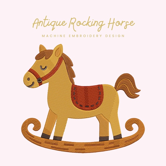 Antique Rocking Horse Embroidery File |  Digital Download for Machine Embroidery | 7 Sizes | Vintage Toy • Retro Nursery