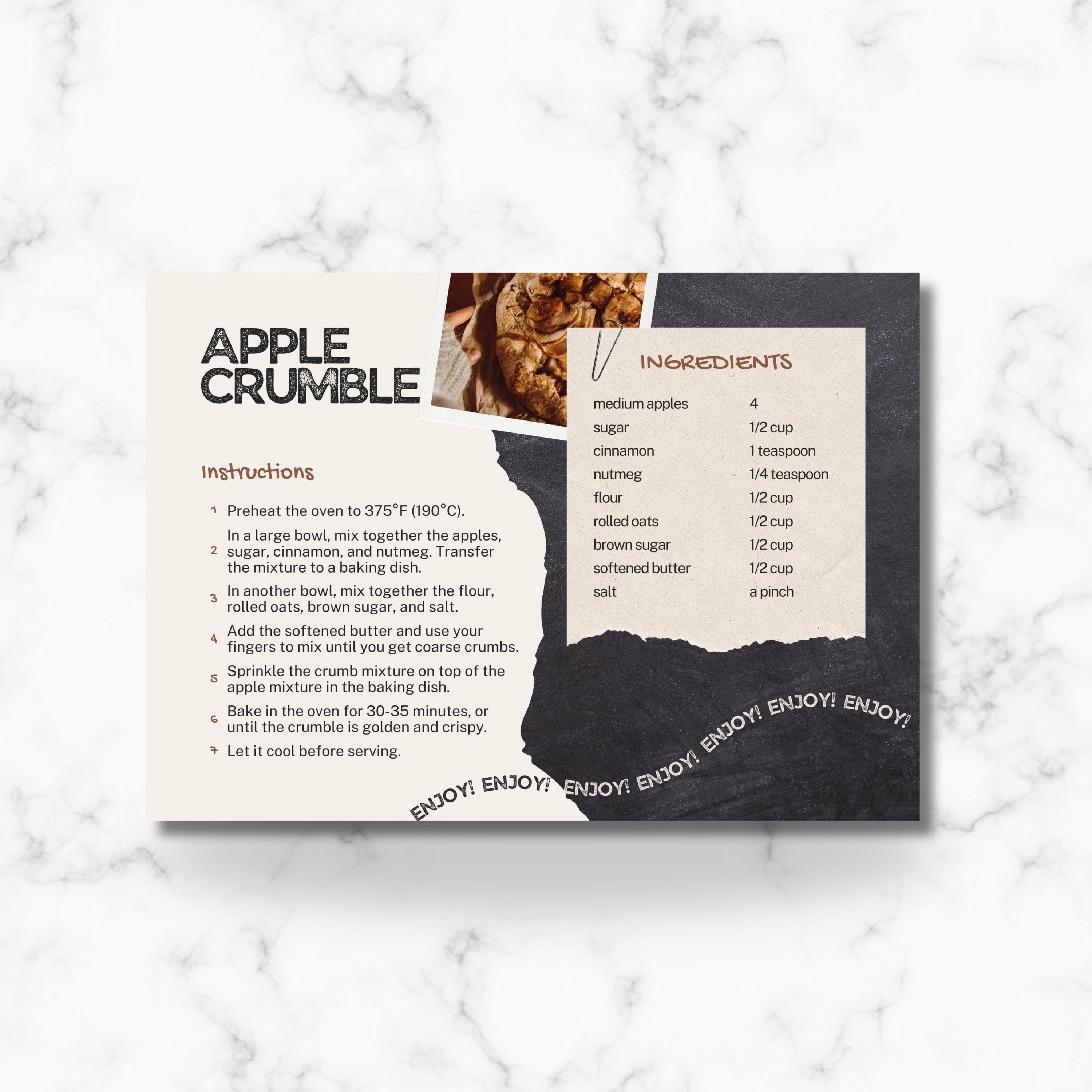 Minimal Apple Crumble Recipe Card Template Canva Simple Recipe Card 