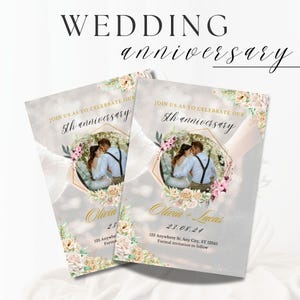 Floral 5th Wedding Anniversary Invitation, Anniversary Dinner Invite Template, Elegant Anniversary Reception, Digital Invitation Template