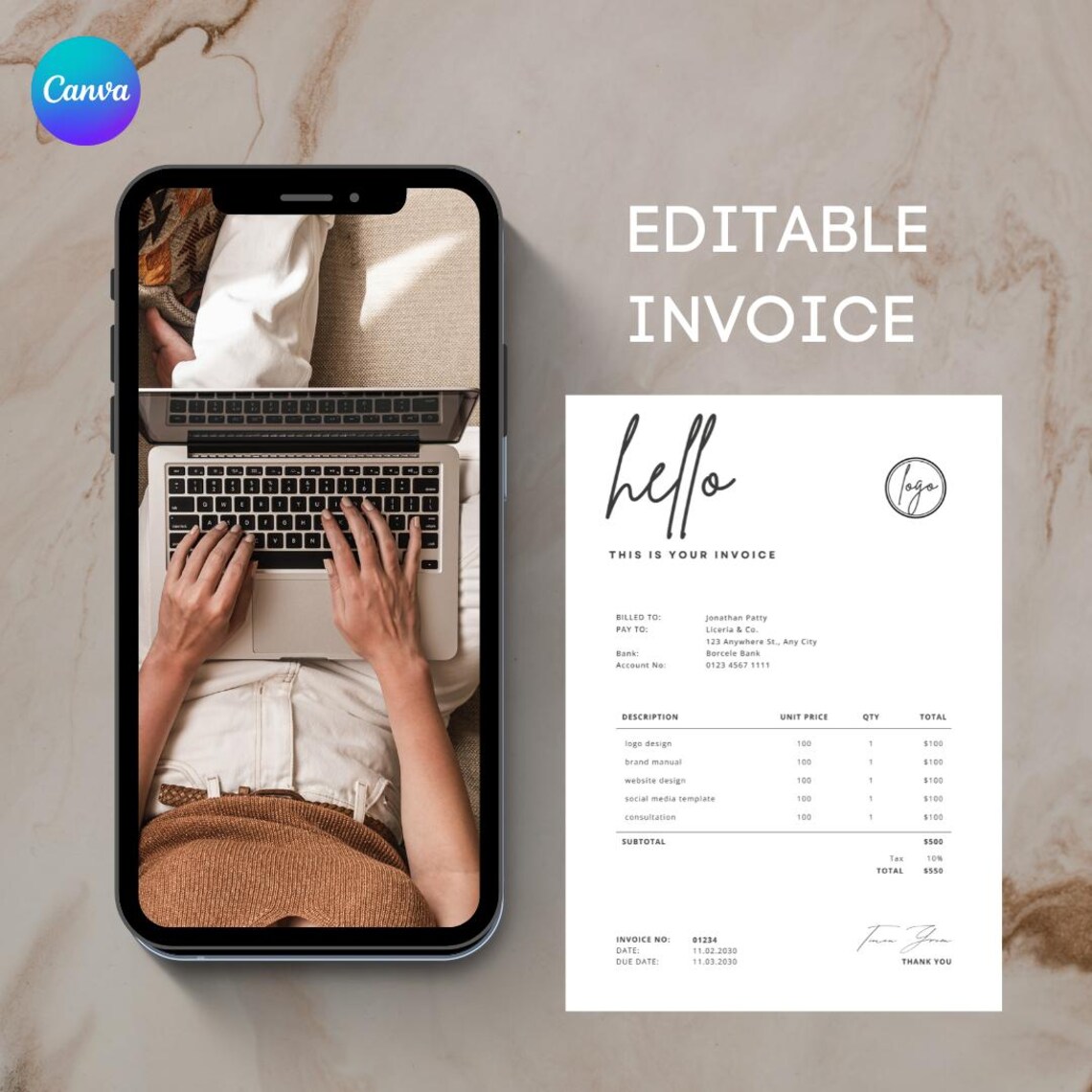 Invoice Template - Minimalist Business Invoice, Small Business Template ...
