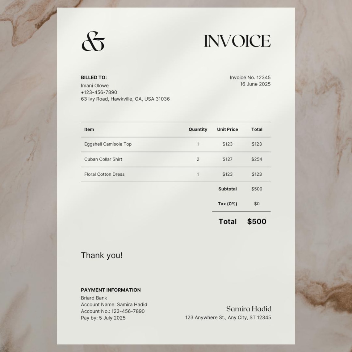 Mall Invoice Minimalist Business Invoice Template – Editable Fashion Invoice (US ...
