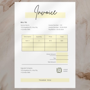 Invoice Template - Minimalist Business Invoice, Small Business Template, Modern Boho Client Invoice, Editable Template, Services Invoice