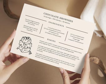 Minimal Recipe Card Template Canva Simple Recipe card Modern Recipe Card Recipe card Personalized recipe Editable card Chocolate Brownies