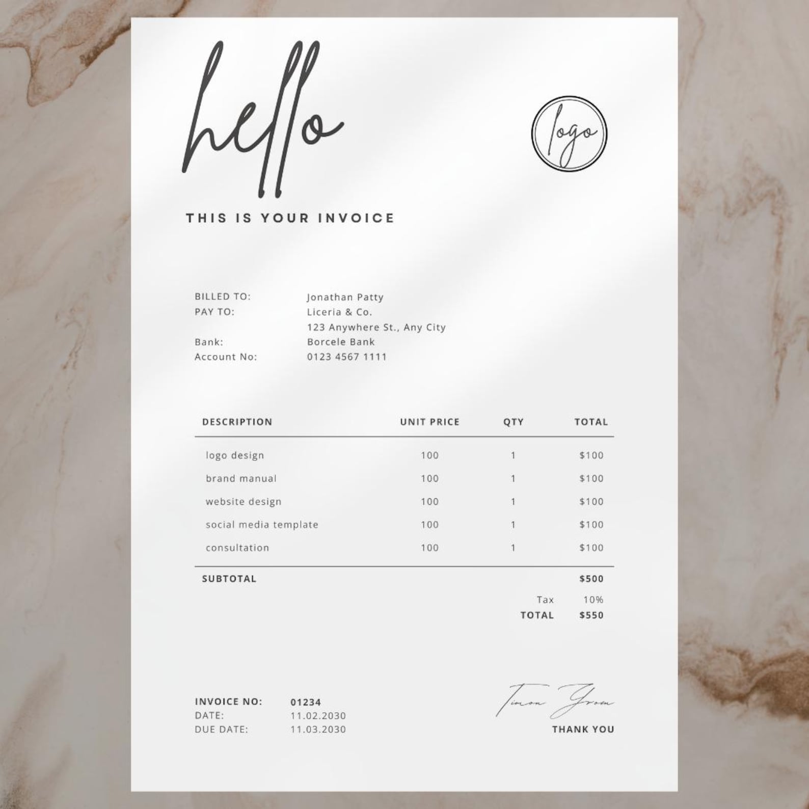 Invoice Template - Minimalist Business Invoice, Small Business Template ...