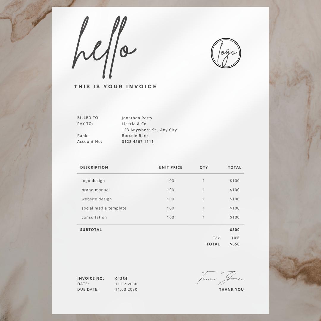 Invoice Template - Minimalist Business Invoice, Small Business Template ...
