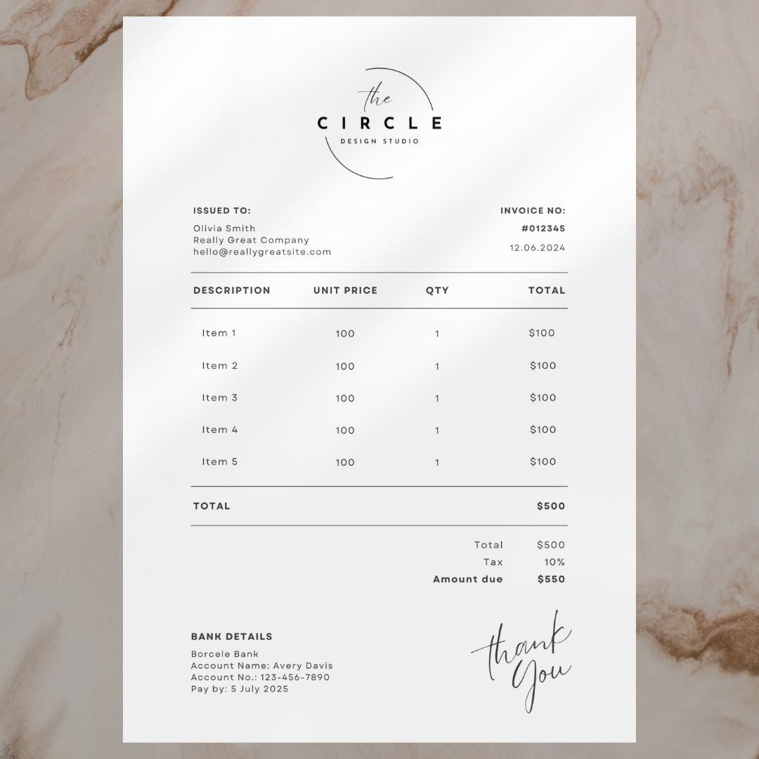 Minimalist Business Invoice Template – Modern Boho, Editable (digital ...