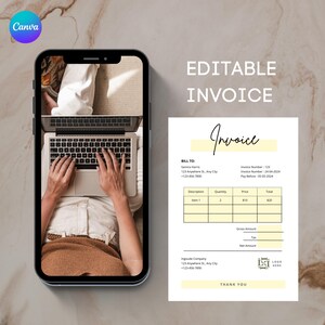 Invoice Template - Minimalist Business Invoice, Small Business Template, Modern Boho Client Invoice, Editable Template, Services Invoice