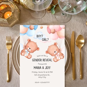 Geschlecht offenbaren einladen | Babypartyeinladung | Hochzeitseinladung Printable | Bearbeitbare Canva Vorlage Geschenk | Junge oder Mädchen