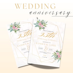 Floral 25th Wedding Anniversary Invitation, Anniversary Dinner Invite Template, Elegant Anniversary Reception, Digital Invitation Template