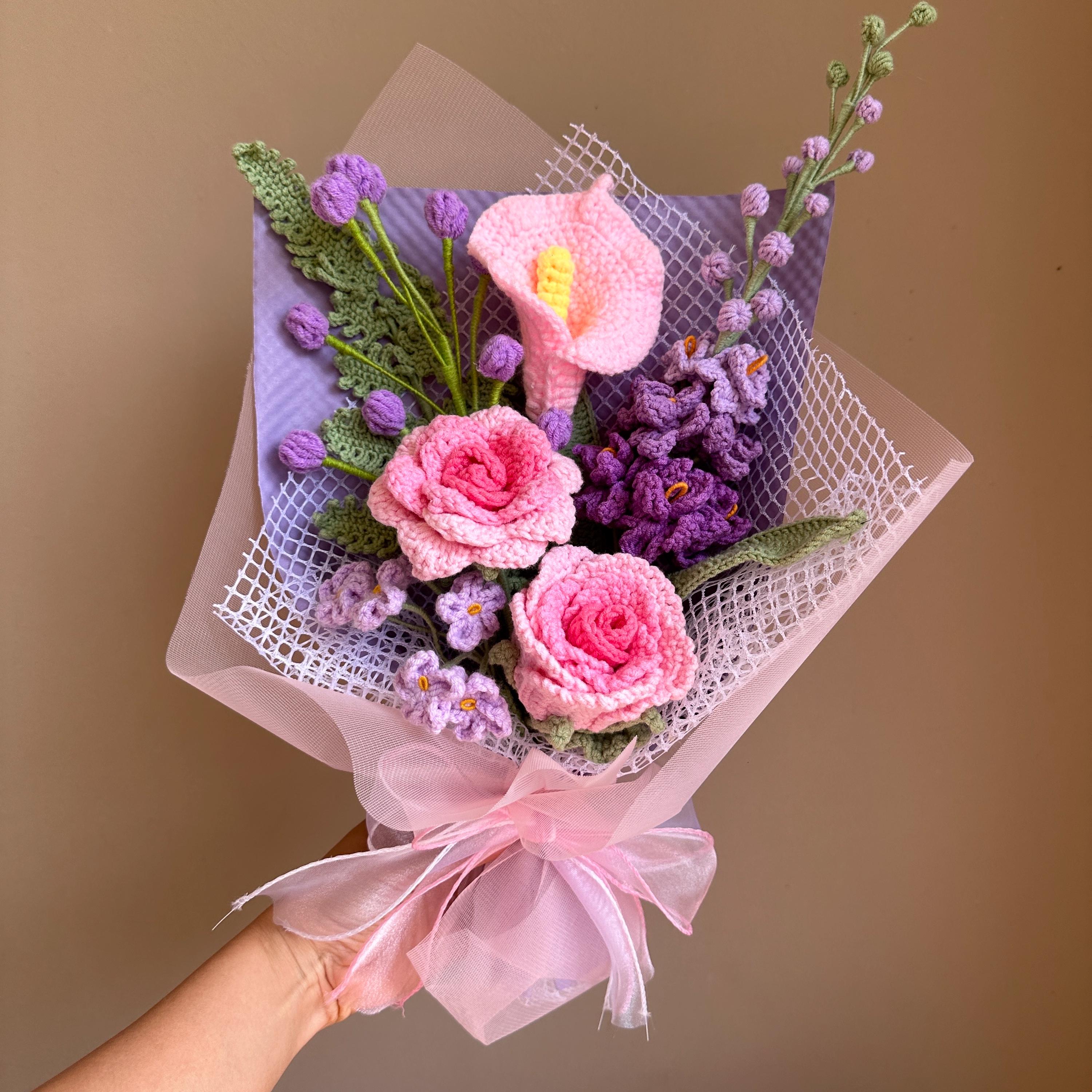 Handmade Crochet Flower Bouquet: Milk Yarn Knitted Roses - Etsy