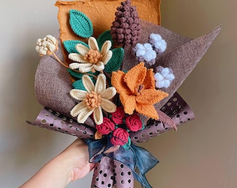 Fall Winter Crochet Flowers Bouquet: Handmade Forever Knit Sunflower Gift for Birthday,Get well, Christmas Housewarming,Thank you,Graduation
