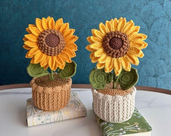 Mother's Day Sunflower Handmade Crochet flower Pot: Knitted Bouquet Gift for Mom, Grandma