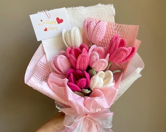 Crochet Tulip Flower Bouquet: Handmade Milk Yarn Gift