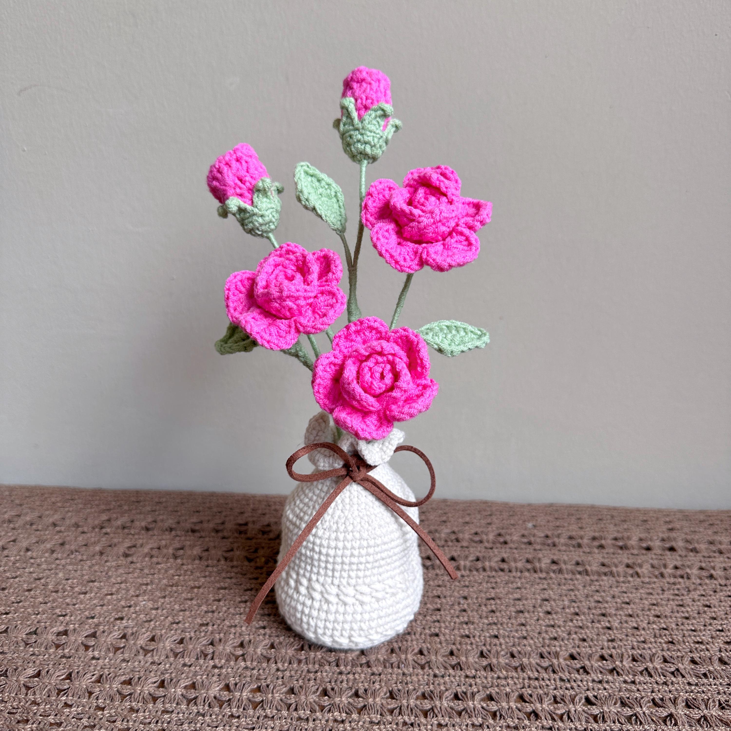 Crochet Rose Bouquet: Pink & Red Knitted Forever Flower - Etsy