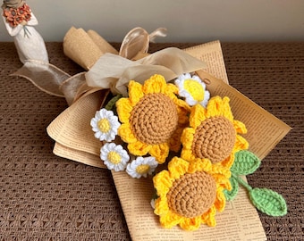 Crochet Sunflower Bouquet | Handmade Milk Yarn Knitted Flowers