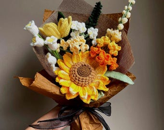 Crochet Sunflower Bouquet: Handmade Milk Yarn Knitted Flowers