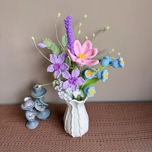 Crochet flowers Bouquet Colorful Forever Flower for Vase Handmade Gift flowers for Her housewarming,Birthday wellness,Spring home decoration