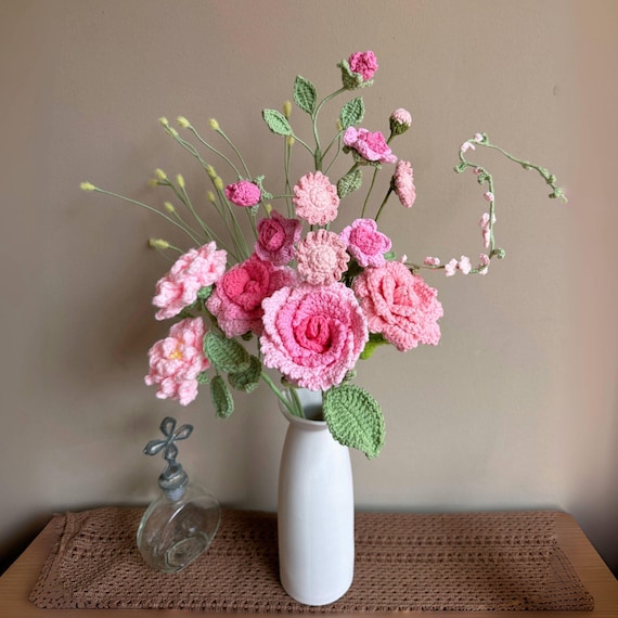 Handmade Crochet Rose Bouquet: Milk Yarn Forever Flower Decor